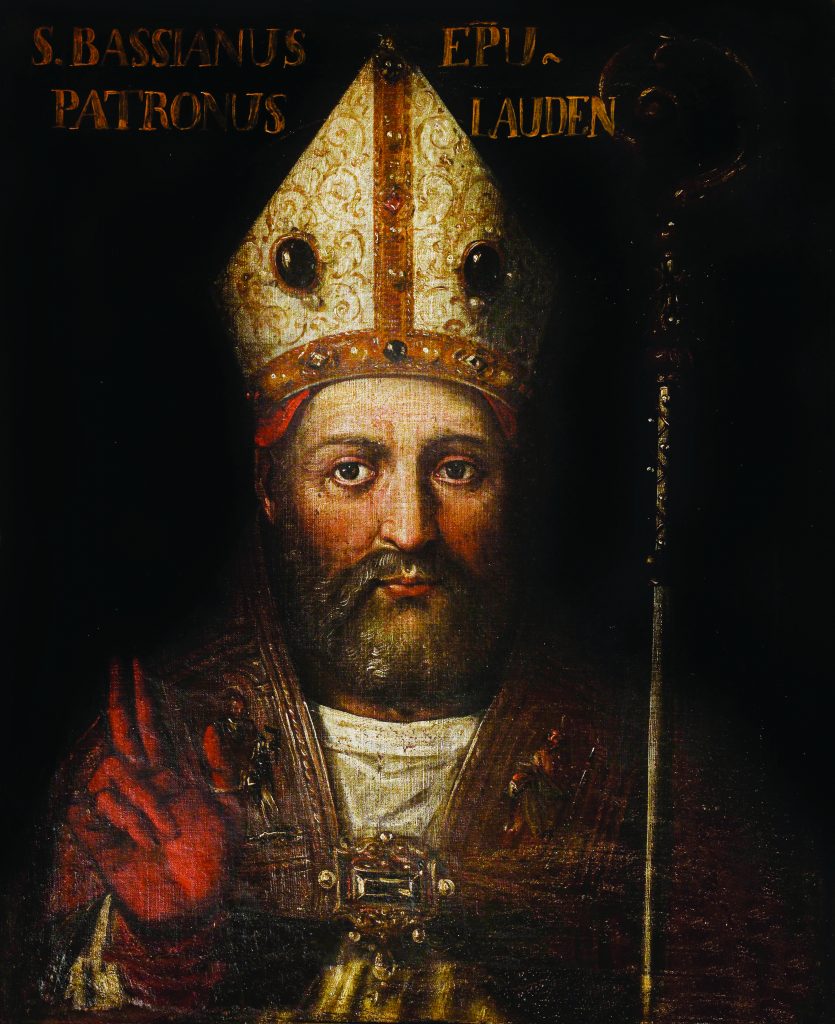 nelal foto san Bassiano Lodi palazzo vescovile san bassiano patrono della diocesi di Lodi quadro nella sala Gialla del Palazzo, sicuramente riferibile al Sec XVIII. nelal foto san Bassiano