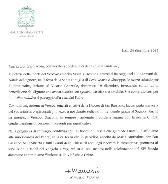 Cliccare sull'immagine per scaricare la lettera di Mons. Vescovo