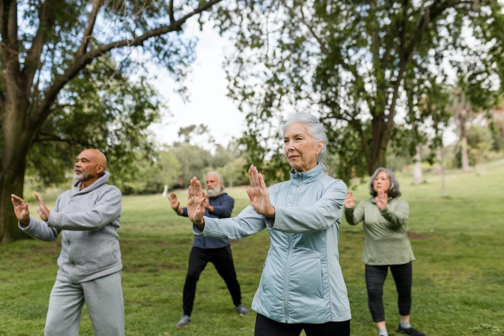 Group of Elders Meet in the Park to Workout