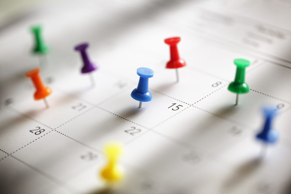 Calendar appointment Thumbtack in calendar concept for busy, appointment and meeting reminder